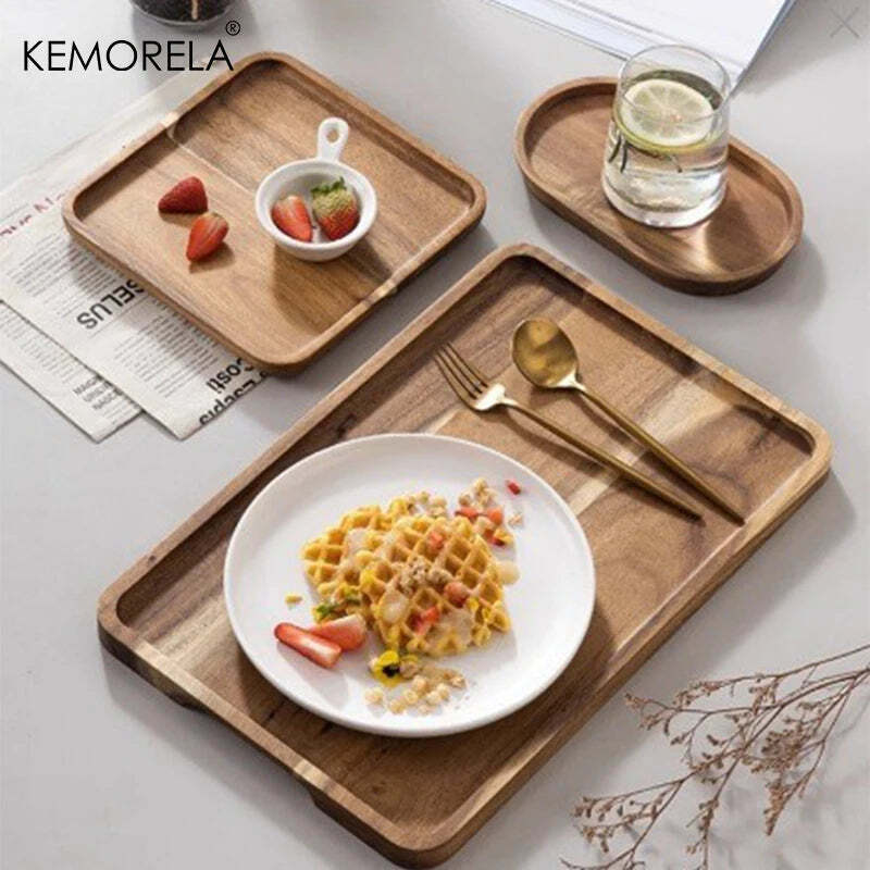 Wood Tray Food - Dessert Bamboo Kitchen Storage Accessories