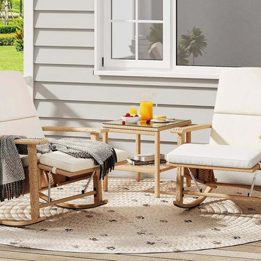 3 PCS Wicker Patio Rocking Chair Set, Outdoor Furniture