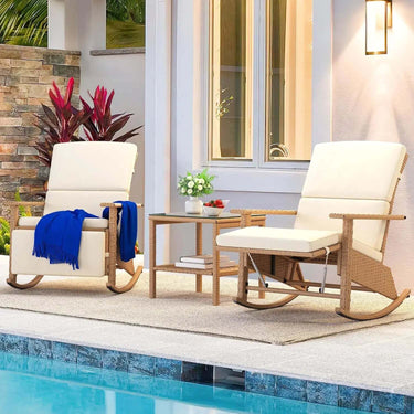 3 PCS Wicker Patio Rocking Chair Set, Outdoor Furniture
