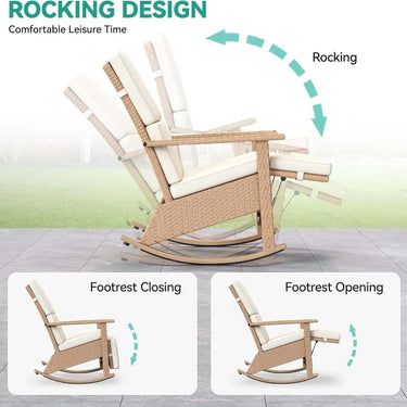 3 PCS Wicker Patio Rocking Chair Set, Outdoor Furniture