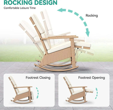 3 PCS Wicker Patio Rocking Chair Set, Outdoor Furniture