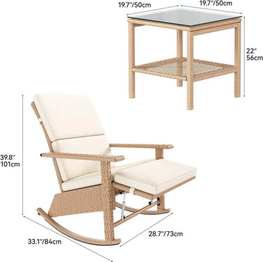 3 PCS Wicker Patio Rocking Chair Set, Outdoor Furniture