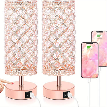 Touch Control Crystal Table Lamps – 1 or 2 Pack, 3-Way Dimmable, Dual USB Ports