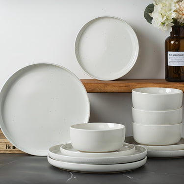 RICHMOUNT Stoneware Dinnerware Set – 12-Piece, Speckled Design, Service for 4