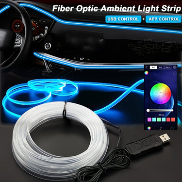 3m/118in Interior Automotive Neon LED Light Strip + Armrest Storage Box – RGB Glow for Console & Dashboard