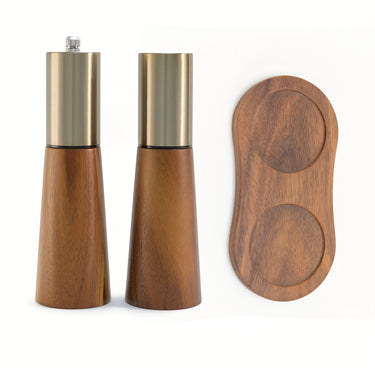 Wooden Salt & Pepper Mill Set – Adjustable Grind, Gold Accent, Refillable Design