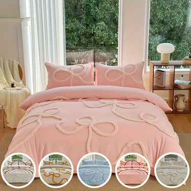 **Tufted Floral Duvet Cover Set with Pillowcases, Camellia or Bow Design, Twin Queen King, No Comforter Insert**