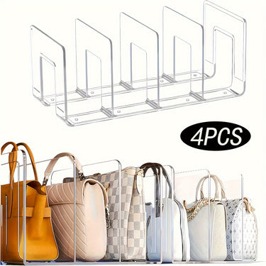 4-Tier Clear Acrylic Organizer for Purses, Handbags & Books - Multi-Purpose Desktop Storage Rack with 4 Sections Utility Racks