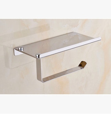 Stainless Steel Toilet Paper Holder with Phone Shelf – Mirror Finish, Bright Style