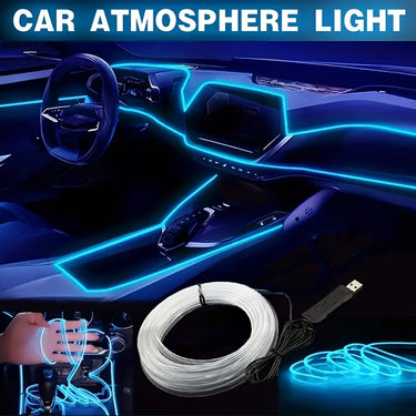 3m/118in Interior Automotive Neon LED Light Strip + Armrest Storage Box – RGB Glow for Console & Dashboard
