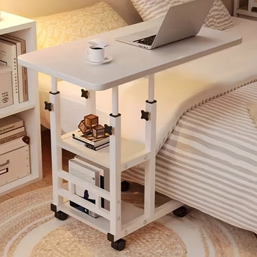 Height-Adjustable Mobile Laptop Table – Rolling Workstation with Dual Shelves, Space-Saving Design