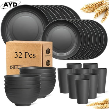 AYD Wheat Straw Dinnerware Set – Unbreakable, Service for 4 or 8, Lightweight Design
