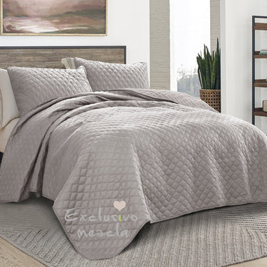 Reversible King Size Quilt Set, 3-Piece Lightweight Quilts Soft Bedspreads Bed Coverlets, Light Grey