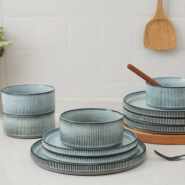 RICHMOUNT Stoneware Dinnerware Set – 12-Piece, Reactive Glaze, Service for 4