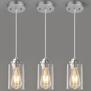 3-Pack Modern Industrial Pendant Lights – Chrome Finish with Seeded Glass Shades
