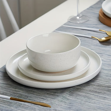 RICHMOUNT Stoneware Dinnerware Set – 12-Piece, Speckled Design, Service for 4