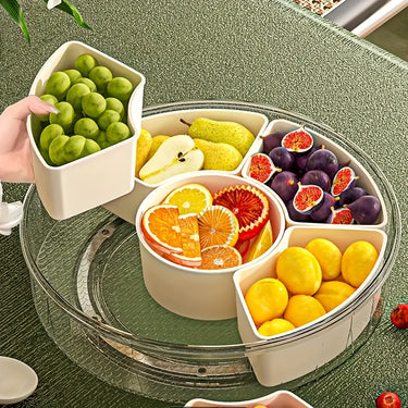 Rotating Snack Tray with Lid and Handle – Multi-Compartment PP Organizer for Parties & Picnics