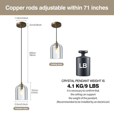 Modern Brass & Crystal Pendant Light – Adjustable Glass Chandelier for Kitchen Islands, Dining & Living Spaces