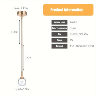 Enncll Modern 5W Mini LED Jellyfish Crystal Pendant Light – Adjustable Gold Teardrop with Acrylic Shade