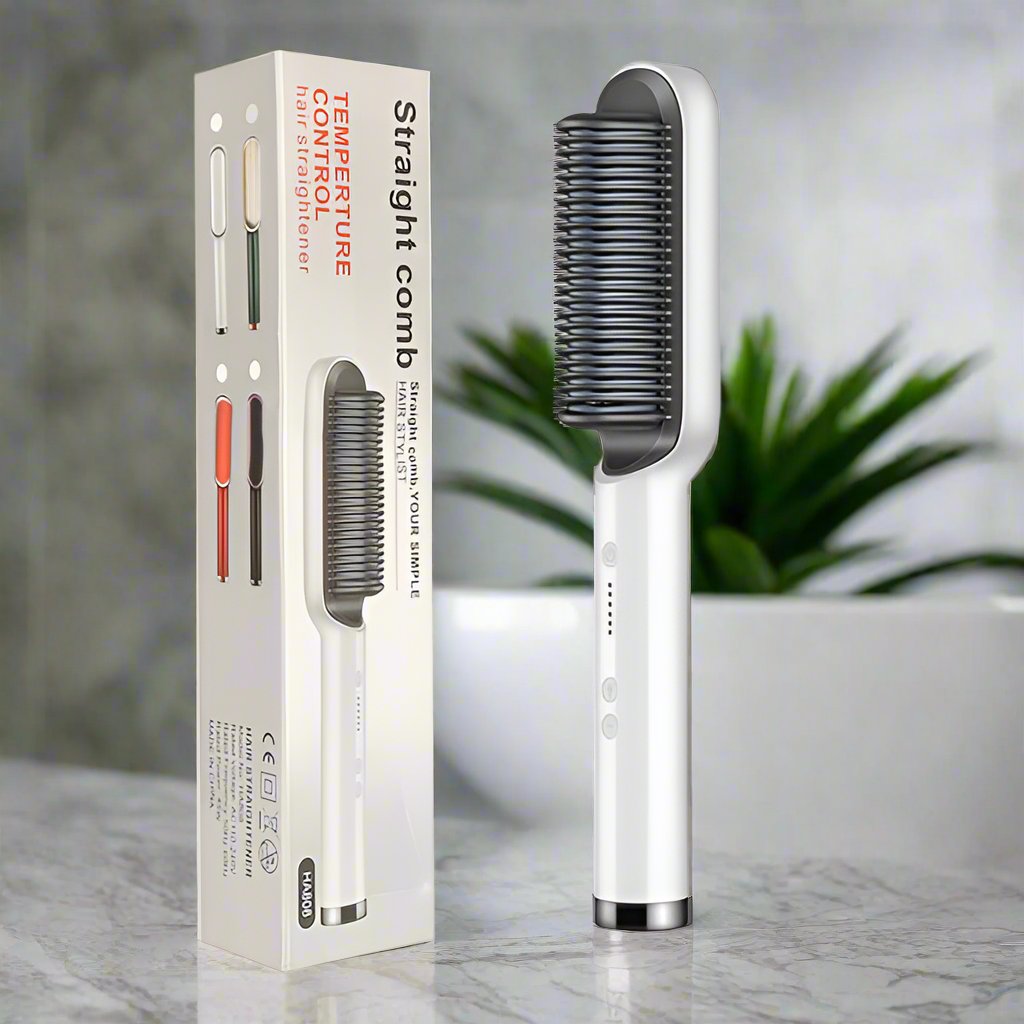 2-in-1 Hair Straightener & Hot Comb – Anti-Scald, Negative Ion Curling Brush | Bentalia Home