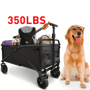 230-680 LBS Foldable Wagon with Extended Tailgate: Collapsible Large Capacity Folding Wagon - Heavy Duty Utility Carts for Shopping, Garden, Sports, Groceries, Apartment, Camping, Outdoor - Black