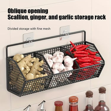 [1pc Multi-Purpose Storage Basket - Wall Mounted Kitchen Storage Basket - Storage Rack for Garlic, Onions & Vegetables - Durable Shelf Bins