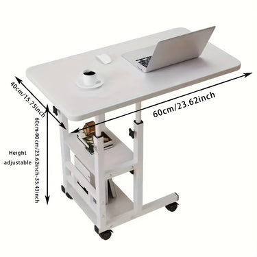 Height-Adjustable Mobile Laptop Table – Rolling Workstation with Dual Shelves, Space-Saving Design