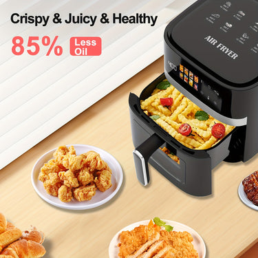 Multi-Function Air Fryer 6-in-1 , 5-Quart Large Capacity With 8 One-Touch Preset Functions - Stainless Steel Rack Basket, Viewing Window, Interior Light