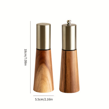 Wooden Salt & Pepper Mill Set – Adjustable Grind, Gold Accent, Refillable Design