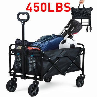 230-680 LBS Foldable Wagon with Extended Tailgate: Collapsible Large Capacity Folding Wagon - Heavy Duty Utility Carts for Shopping, Garden, Sports, Groceries, Apartment, Camping, Outdoor - Black