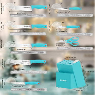 Astercook 14-Piece Kitchen Knife Set with Built-in Sharpener – Teal