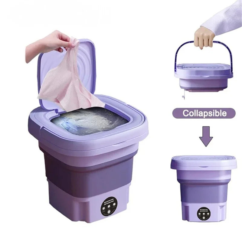 8L Portable Foldable Mini Washing Machine with Spin Dryer – USB Powered for Socks, Underwear, and Small Household Laundry | Bentalia Home