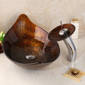 Leaf-Style Tempered Glass Bathroom Basin Set - Embossed Oval Sink & Faucet | Bentalia Home