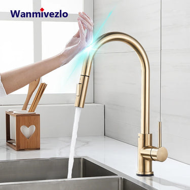 Wanmivezlo Stainless Steel Pull-Out Kitchen Faucet – Single Handle, Hot &amp; Cold, Sensor Feature, Deck Mounted