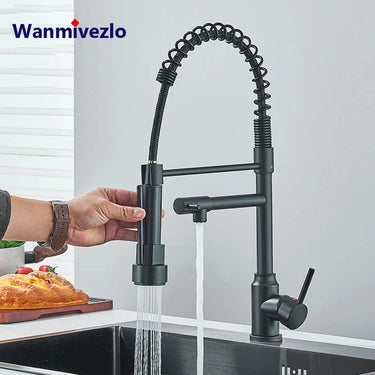 Wanmivezlo Black Stainless Steel Pull-Down Kitchen Faucet – Retractable Spout, Single Handle, Hot &amp; Cold, Deck Mounted