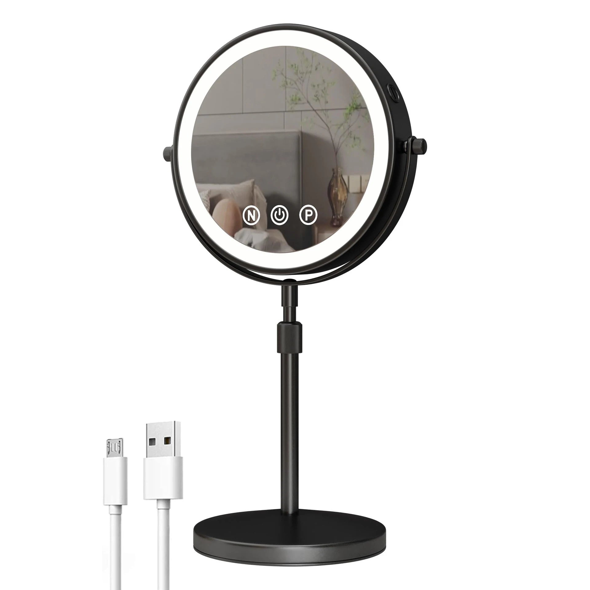 9-Inch 360° Rotating Makeup Mirror with LED Light & 3x Magnification – Double-Sided Cosmetic Mirror | Bentalia Home