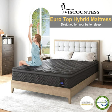 Queen Mattress, 14 Inch Hybrid Mattress – Euro Top, Medium Firm