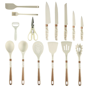 16PCS Stainless Steel Kitchen Knife; Silicone Kitchenware Set