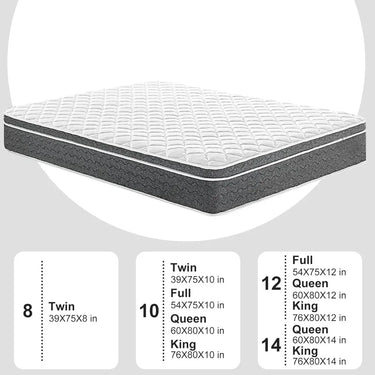 Queen Mattress, 12 Inch Hybrid – Memory Foam & Pocket Coils, Medium Firm
