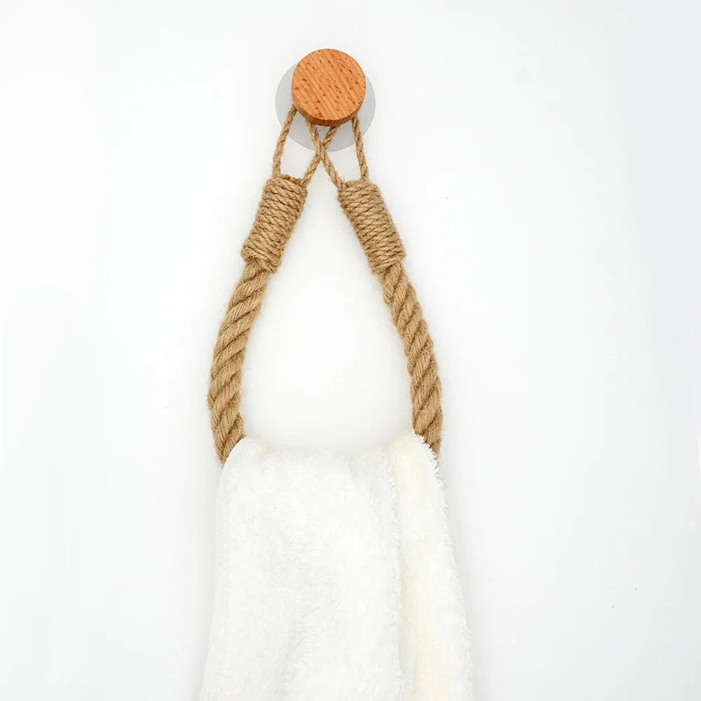 Nail-Free Hemp Rope Paper Towel Holder - Bathroom Towel Hook & Toilet Paper Rack | Bentalia Home