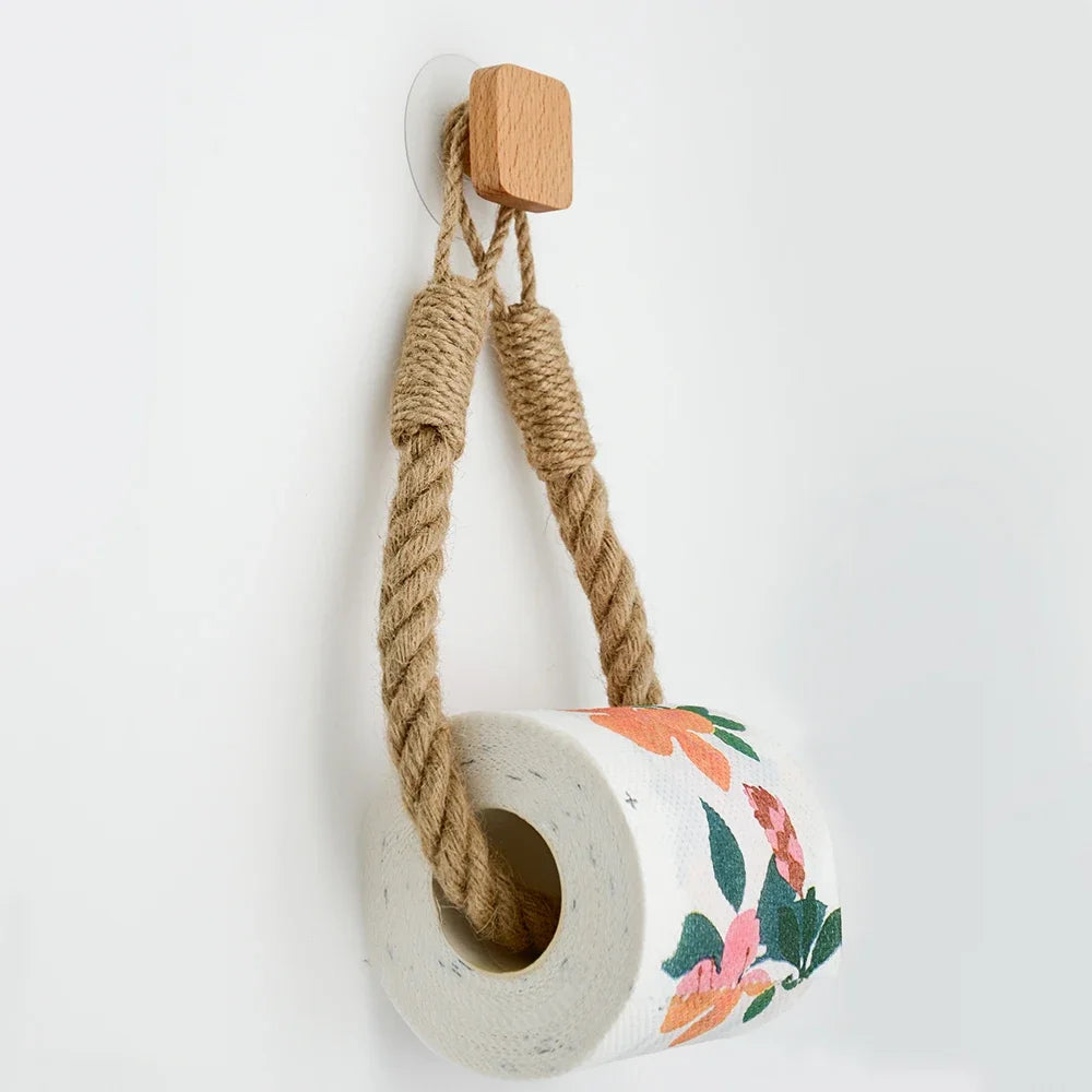 Nail-Free Hemp Rope Paper Towel Holder - Bathroom Towel Hook & Toilet Paper Rack | Bentalia Home