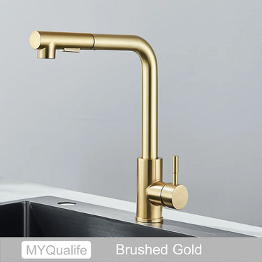 Pull Out Kitchen Sink Faucet - Two Model Stream/Sprayer Nozzle - Stainless Steel-Hot Cold-Wate Mixer Tap Deck