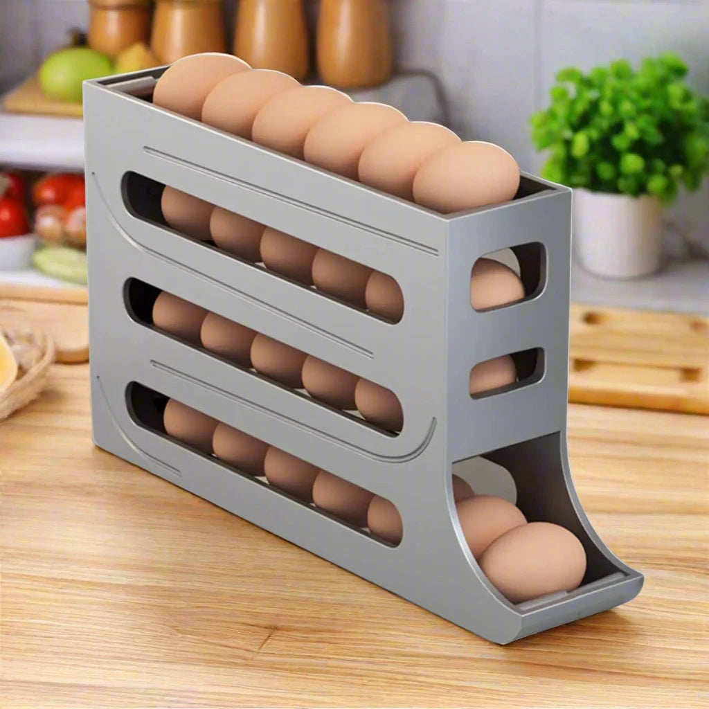 4-Tier Rolling Egg Storage Box, Refrigerator Egg Automatic Rolling Dispenser