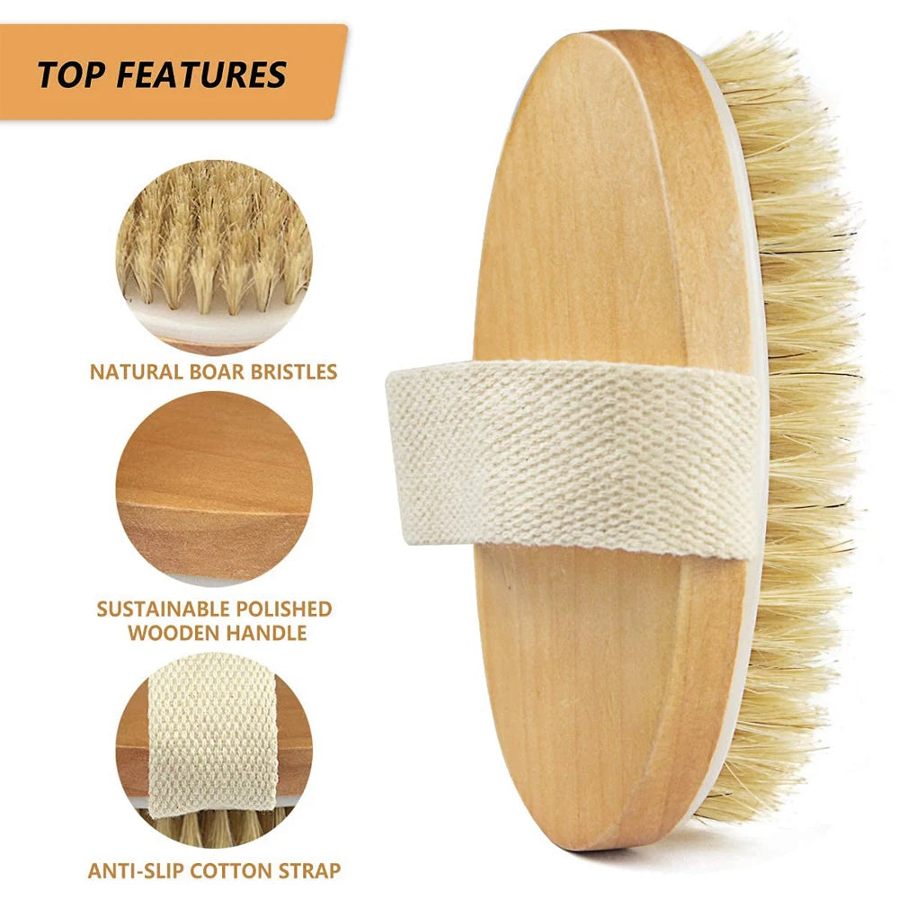 Exfoliating Wooden Body Massage Shower Brush - Natural Bristle Bath Brush for Soft Skin Care, Wet & Dry Use - SPA Essential for Men & Women | Bentalia Home