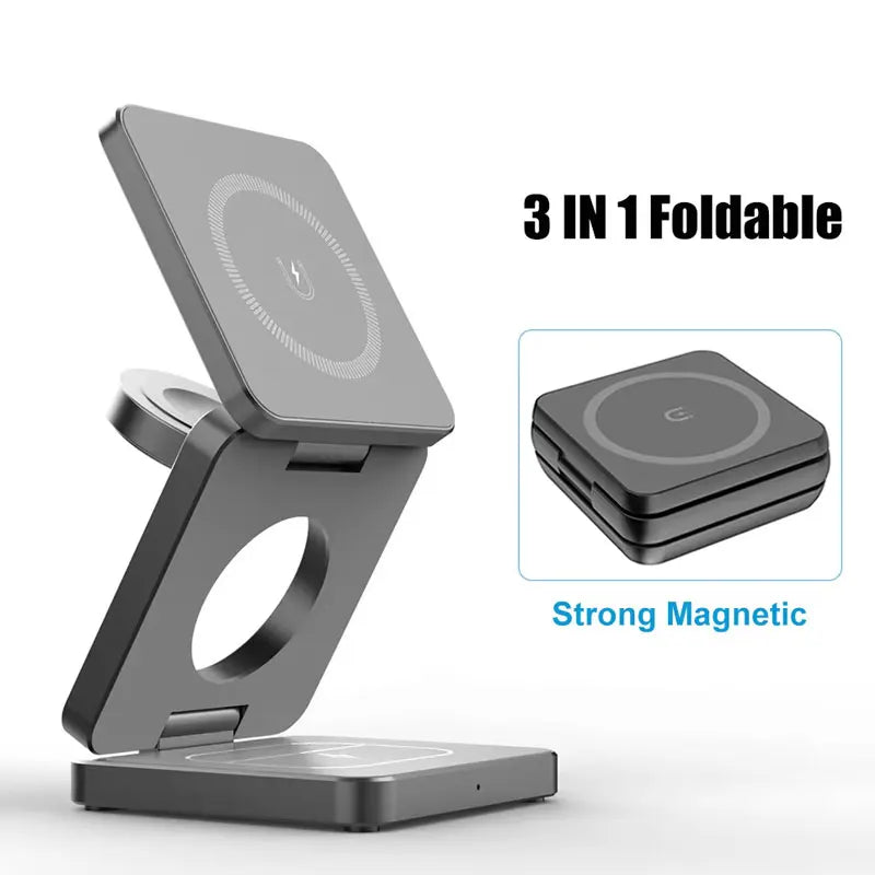 3-in-1 Magnetic Foldable Wireless Charger Stand for iPhone, Apple Watch & AirPods | Bentalia Home