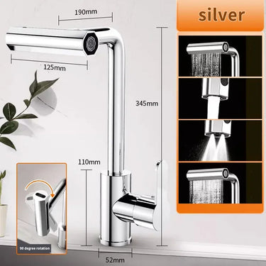 4 Modes Waterfall Kitchen Faucet - Universal 360°Rotating Swing Arm - Stainless Steel Hot/Cold Deck Mounted
