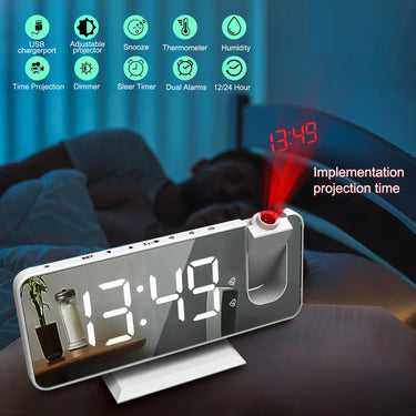 FM Radio LED Digital Alarm Clock with 180° Projection, Snooze, and USB Charging | Bentalia Home