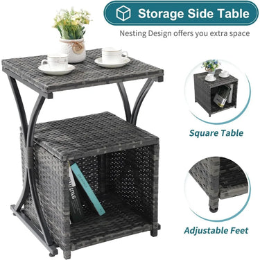 6 Piece Patio Furniture Conversation Set with Ottoman, Outdoor Grey Wicker Chair and Table Set, alcony Furniture for Apartments