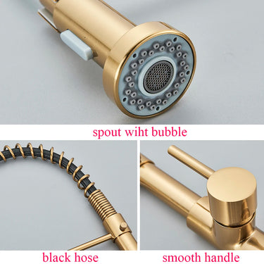 Brushed Gold Kitchen Sink Faucet - Spring Pull-down Hot/Cold Mixer Faucet - Deck Installation