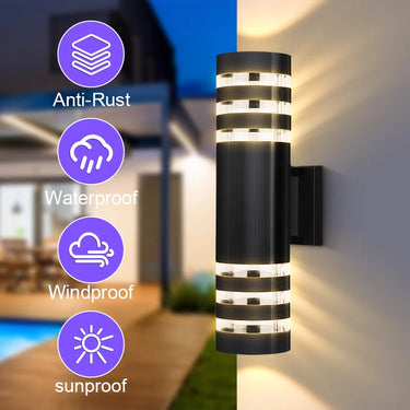 Replaceable Bulb Wall Light Outdoor LED Wall Lamp Up Down Porch Light Waterproof Exterior Sconce Light for Balcony Garden Stair